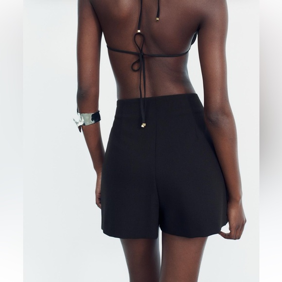 Zara Black high waist Skort Short With Side Satin Effect Band Front slits S NWT - Picture 13 of 13